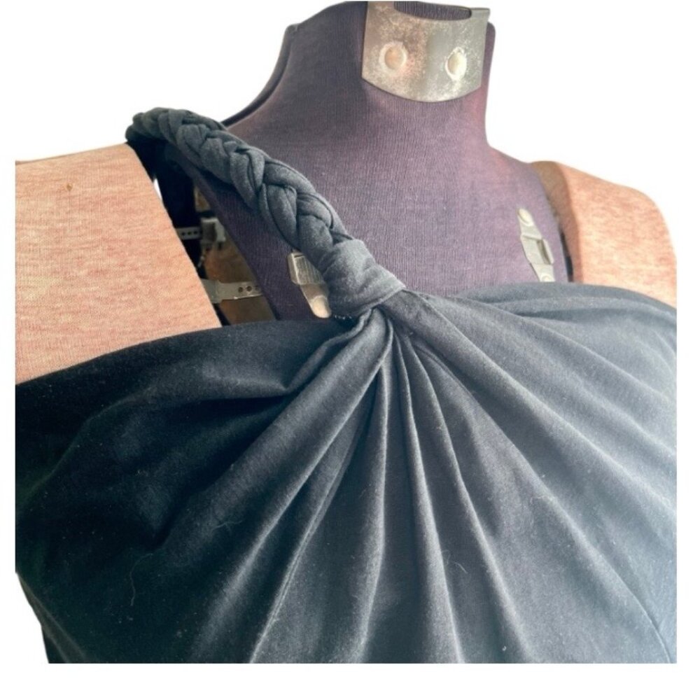 Elie Tahari Black Silk-Blend One-Shoulder Braided Strap Top L